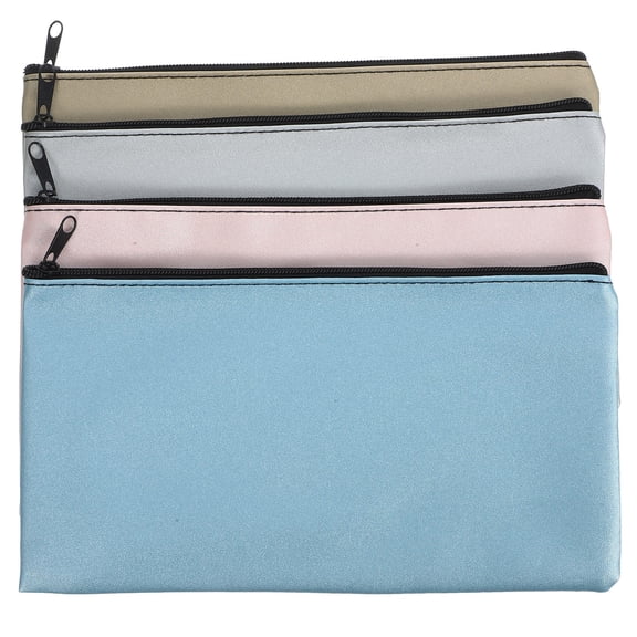 WASHWEPE 4Pcs Zippered Cash Bags for Bills PU Leather Wallets Assorted Color 11.0x6.1in