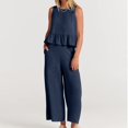 thumbnail image 2 of Lindbes Womens Outfits Two Piece Cotton Linen Solid Buttons Sleeveless Ruffle Tank Crop Top Wide Leg Pants Loungewear Set with Pockets(XL White), 2 of 5