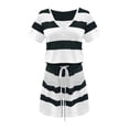 thumbnail image 4 of Baqcunre Women's Striped Lace-Up Short Sleeve Romper Shorts,Color White,Size S-XXL, 4 of 5