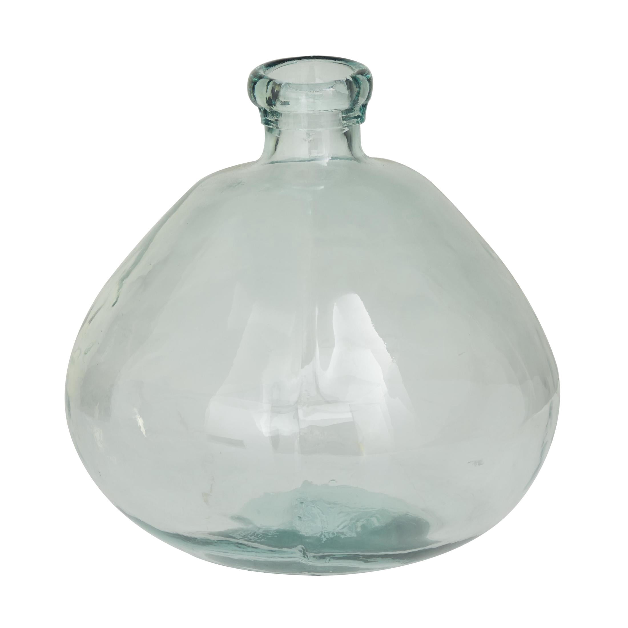 DecMode 13" Abstract Handmade Wide Spanish Bottle Neck Light Blue Recycled Glass Vase