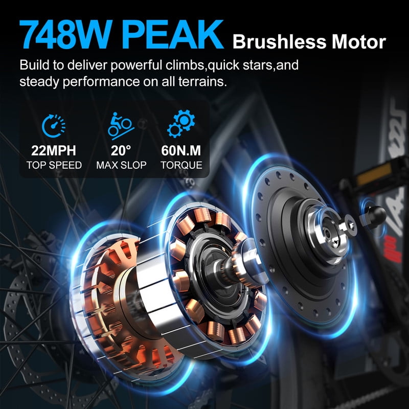 748W Peak Motor X All-Terrain Electric Bike For Adult, 22MPH Max Speed, 36V13AH Battary 40 Miles Long ranges,24''all terrains Tire,7 Speed E-bike