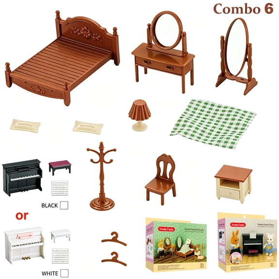 1:12 Scale Dollhouse Furniture Set - Miniature Bathroom, Living Room,Bed Room , Kitchen & Outdoor Accessories for Pretend Play | Educational Kids Toy Gift,Combo 6