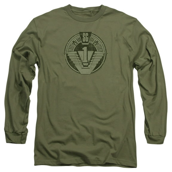 Stargate Sg1 Distressed Long Sleeve Adult 18/1 T-Shirt Military Green