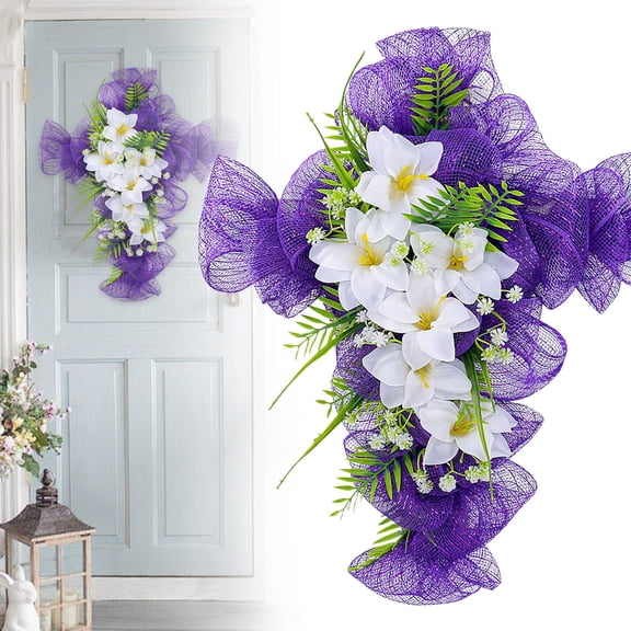 CoreLiving Easter Wreath for Front Door He Is Risen Cross Christian Lent Decor Spring Home Farmhouse Porch Wall Hanging Sign Religious Boxwood Wreath