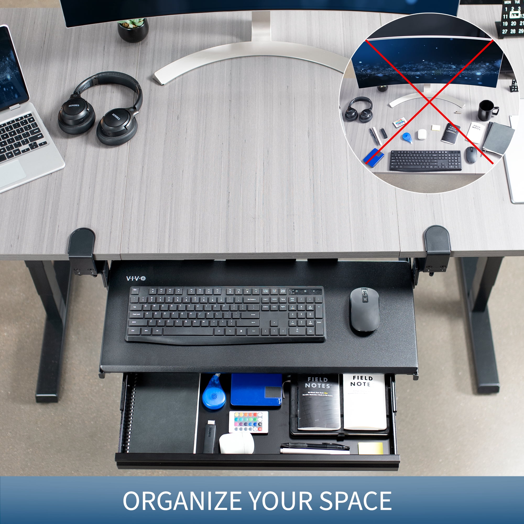 VIVO Height Adjustable Clamp-on Computer Keyboard Tray with Storage Drawer