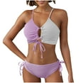 thumbnail image 6 of UTSJKR Womens High Waisted Bikini Sets Color Block Two Piece Swimsuits Beach Fashion V Neck Tummy Control Bathing Suits Purple L, 6 of 7