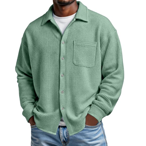 Top Abrigo Hombres Sólido Casual Manga Larga Botón Arriba Camisa para el Uso Diario de Verano, Moda Al Aire Libre Tops