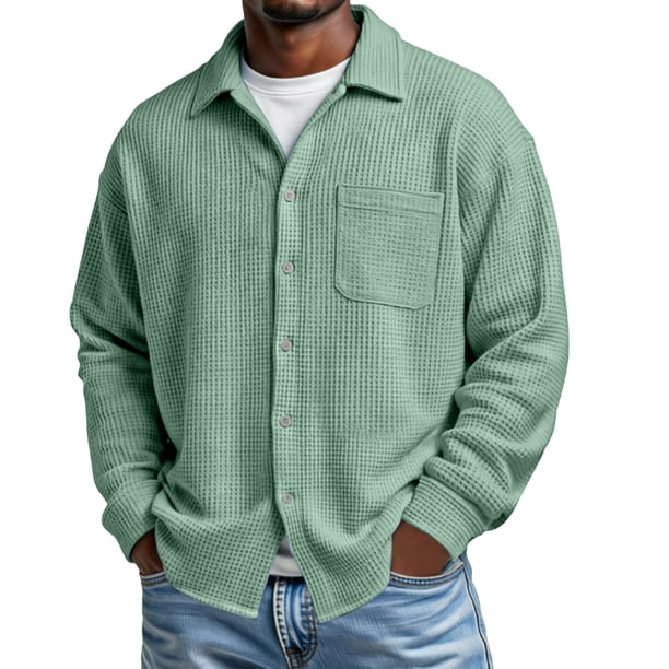 Top Abrigo Hombres Sólido Casual Manga Larga Botón Arriba Camisa para el Uso Diario de Verano, Moda Al Aire Libre Tops
