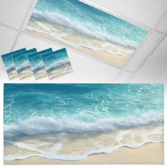 4 Pack Blue Ocean Beach Waves Fluorescent Light Covers for Ceiling Lights Modern Art Decoration Magnetic Ceiling Light Covers Overhead Light Filters for Office Classroom Home
