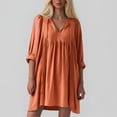 thumbnail image 2 of Vestido mini informal con lazo delantero y manga 3/4 para mujer - Tejido de rayón, bajo con volantes plisados, cintura elástica, tallas S-XL, 2 of 5