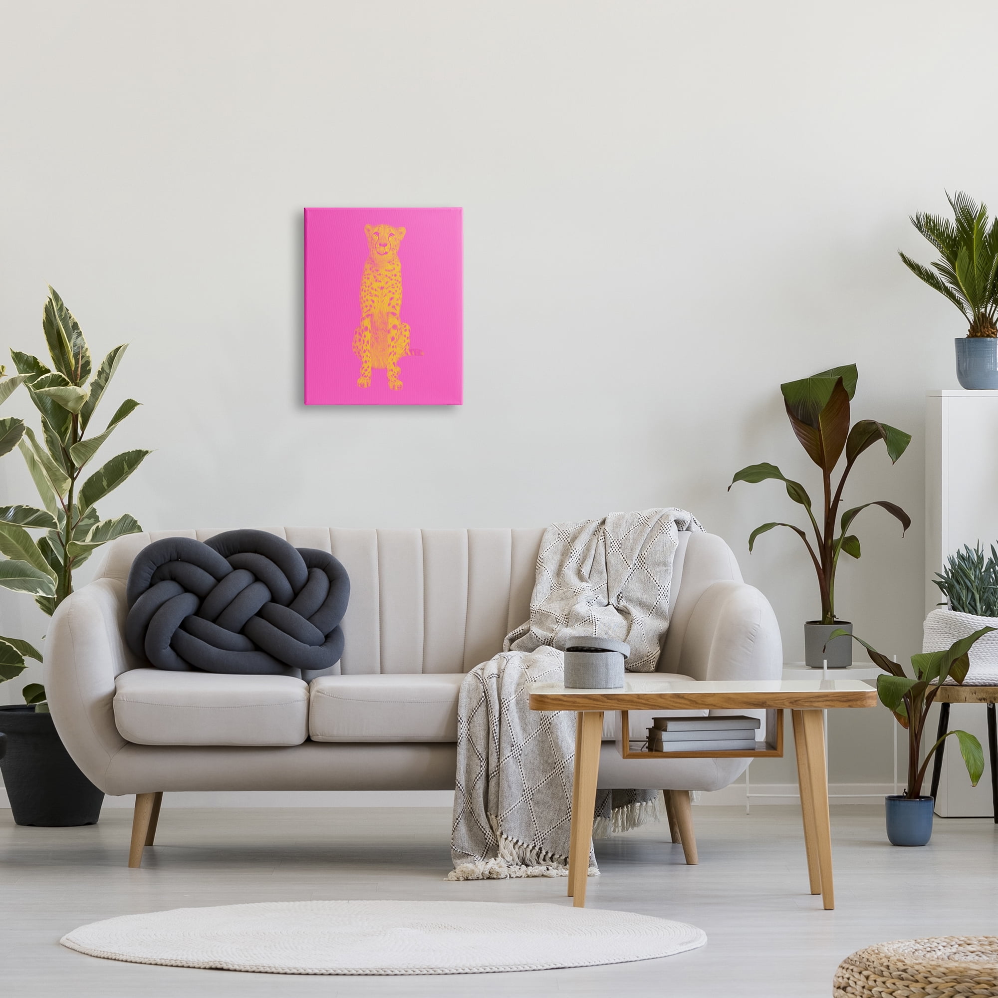 Stupell Industries Pop Pink & Yellow Leopard Animals & Insects Painting Gallery Wrapped Canvas Art Print Wall Art, 16 x 20