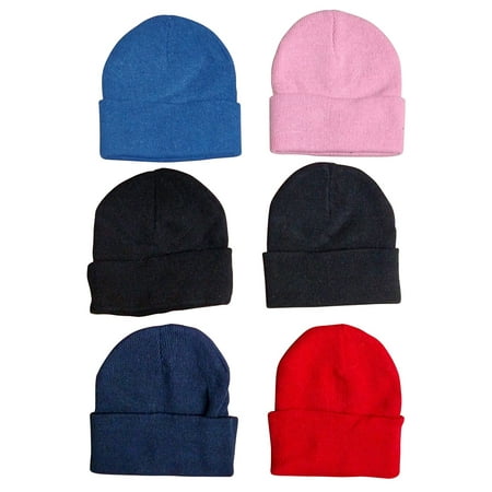 6 Pack Of excell Kids Winter Beanie Hat Assorted Colors