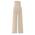 thumbnail image 6 of Cotton Linen Palazzo Pants Women Casual High Waisted Palazzo Pants Wide Leg Long Lounge Trendy Trousers Beach Pant Solid Vacation Casual Outfits, Khaki, 6 of 9