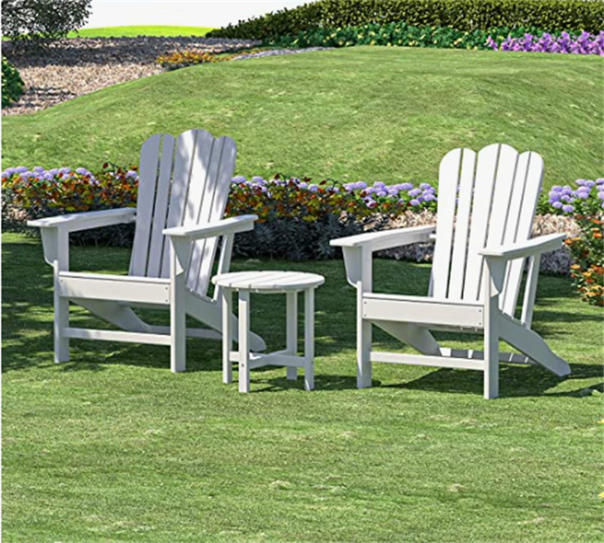 Adirondack Chair Set with 2 Plastic Adirondack Chairs & 1 Outdoor Side Table, Outdoor Adirondack Chair Patio Lounge Chairs with Large Seat & Tall Backrest for Patio Deck, Weather Resistant, White - image 2 of 7