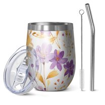 12oz Stainless Steel Insulated Wine Tumbler with Lid and Straw – Double Wall Vacuum Mug for Hot & Cold Drinks, 304 Steel Interior, Sweat-Free Design