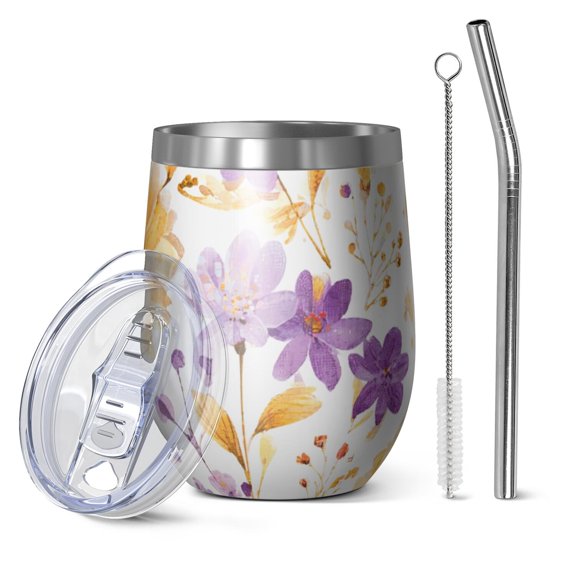 12oz Stainless Steel Insulated Wine Tumbler with Lid and Straw – Double Wall Vacuum Mug for Hot & Cold Drinks, 304 Steel Interior, Sweat-Free Design