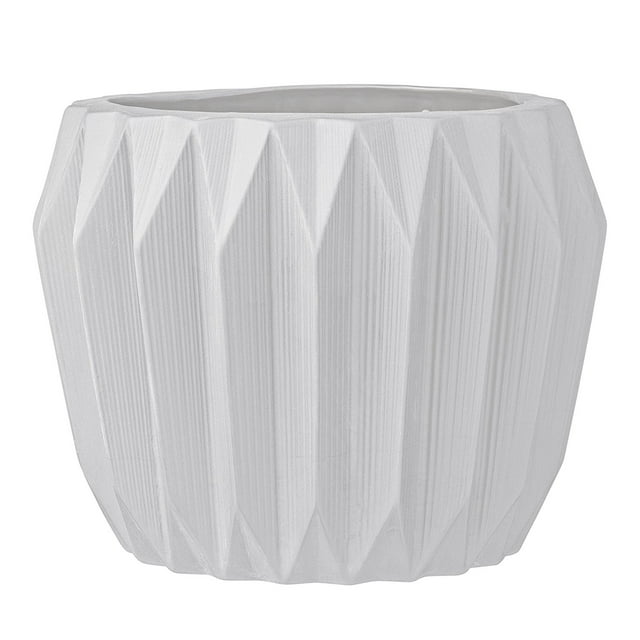 Bloomingville Pot de Fleurs Rond Cannelé en Céramique, 8 Pouces x 6 Pouces, Blanc