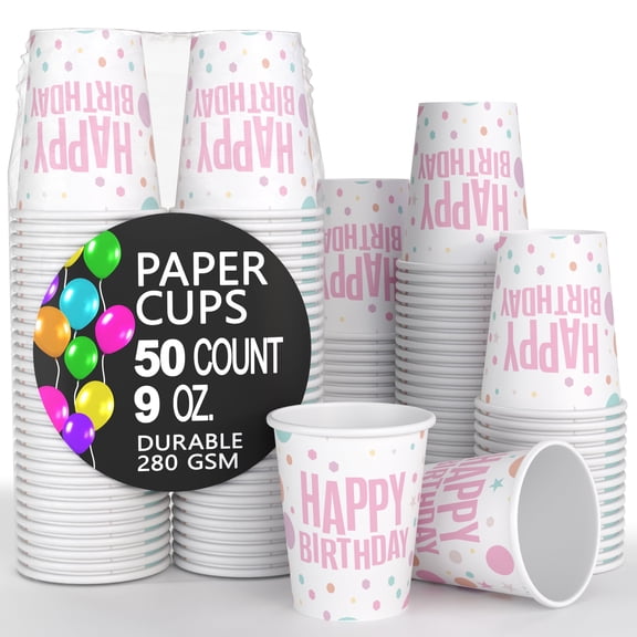 Exquisite 9 oz. Pink Party Disposable Paper Cups, 50 Count