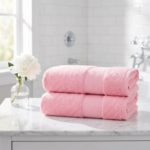 REGALWOVEN Solid Striped Hand Towels Set of 2, Cotton Soft Absorbent Bathroom Decorative Towel Pink 14" x 30"