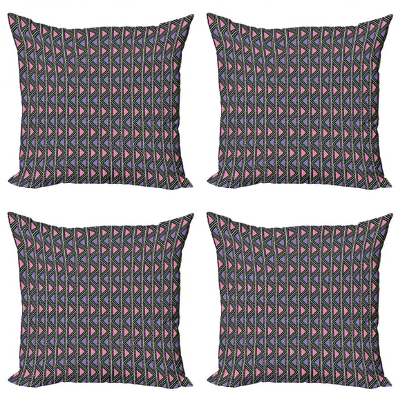 Ambesonne Tribal Throw Pillow Cover 4 Pack, Herringbone Motifs, 24", Pink Lilac Pale Green