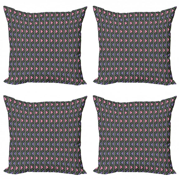 Ambesonne Tribal Throw Pillow Cover 4 Pack, Herringbone Motifs, 24", Pink Lilac Pale Green