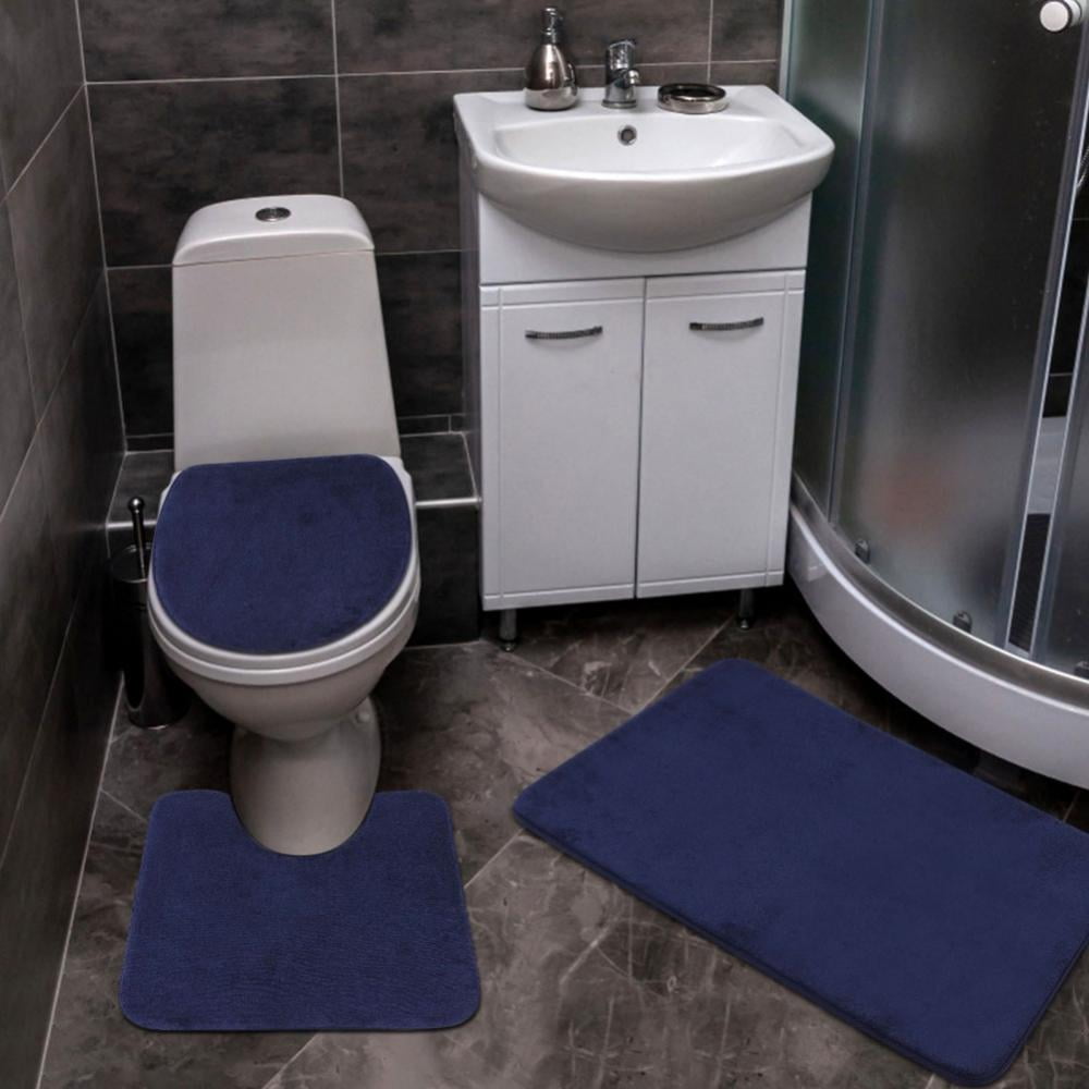 3Pcs Set Bath Mat Memory Foam Non Slip Toilet Cover Pedestal Rug Bathroom Carpet 