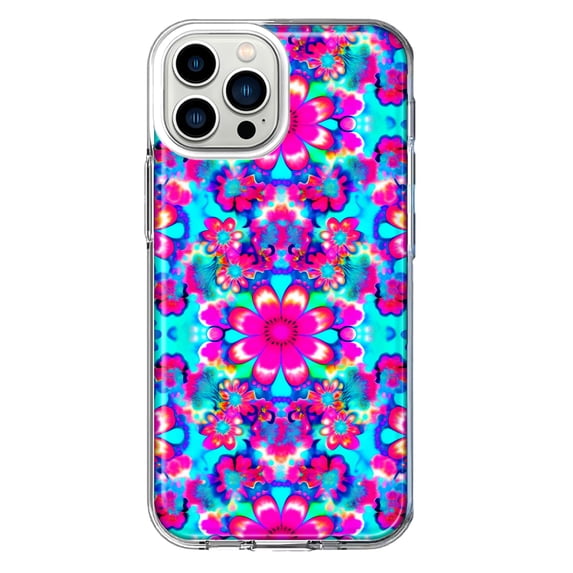 MUNDAZE Apple iPhone 11 Pro Pink Blue Vintage Hippie Tie Dye Flowers Shockproof Clear Hybrid Protective Phone Case Cover