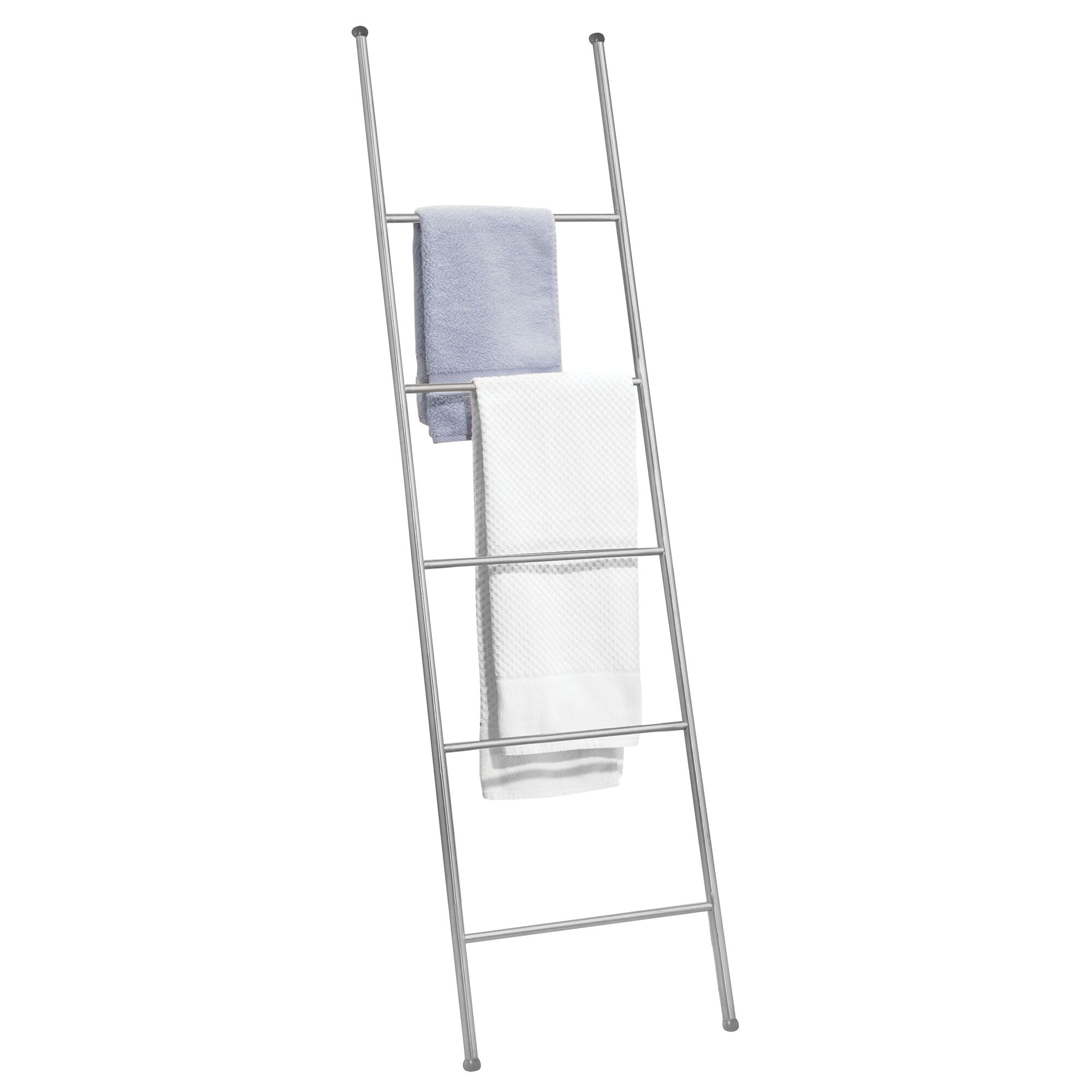 4 Levels Holds Towels mDesign Metal Free Standing Bath Towel Bar Storage Ladder Matte Black Blankets Clothes and Magazines/Newspapers