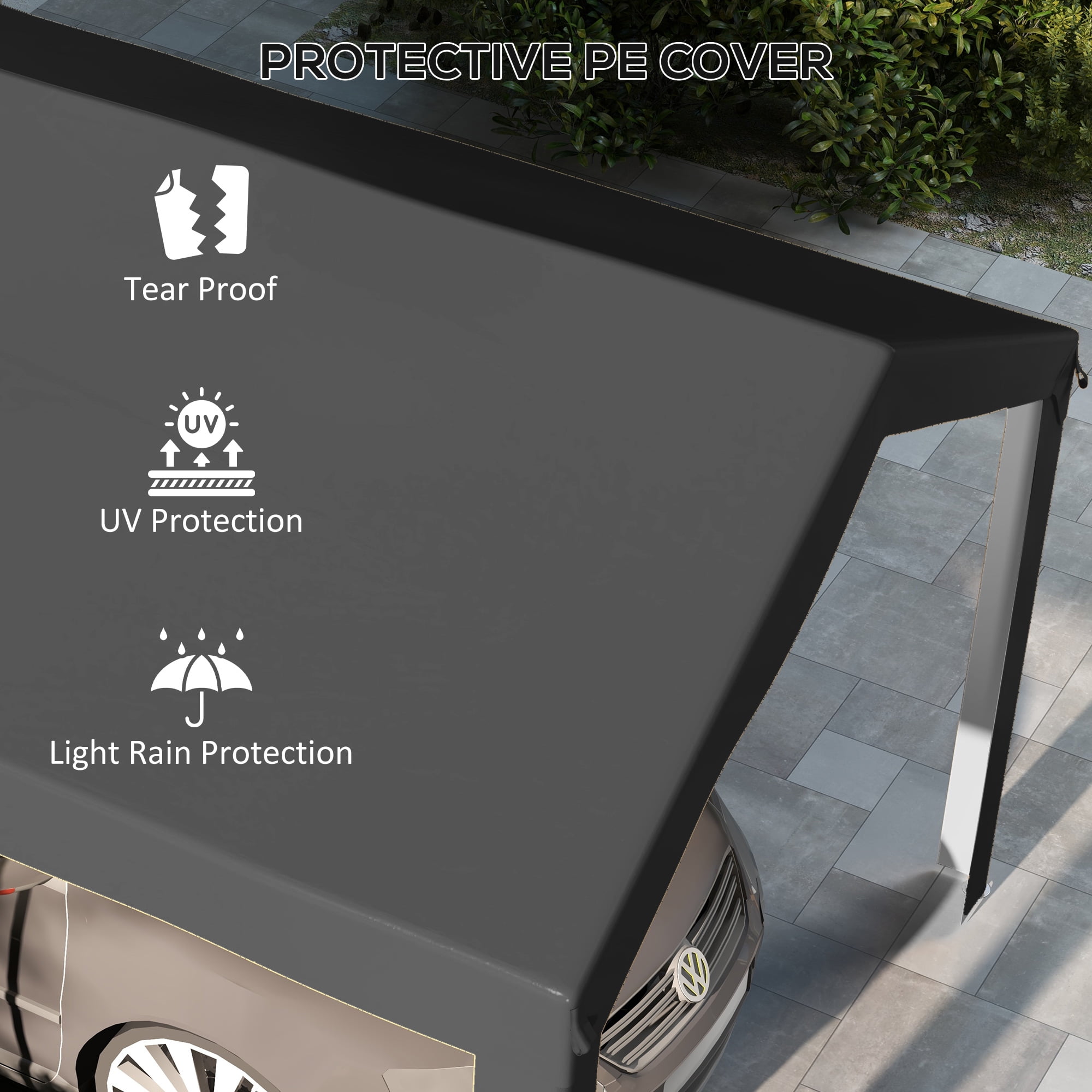 Homiyad 19.6' x 9.7' Carport Roof, UV Resistant Canopy Replacement, Fits 84C-378V00 and 84C-206 Series, Dark Gray
