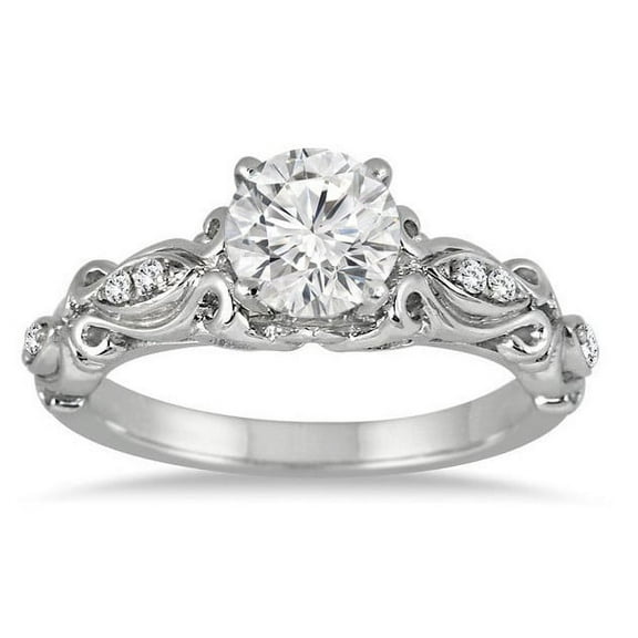 Antique Moissanite Wedding Ring 1.50 Carat Round Cut Moissanite Diamond on 10k White Gold