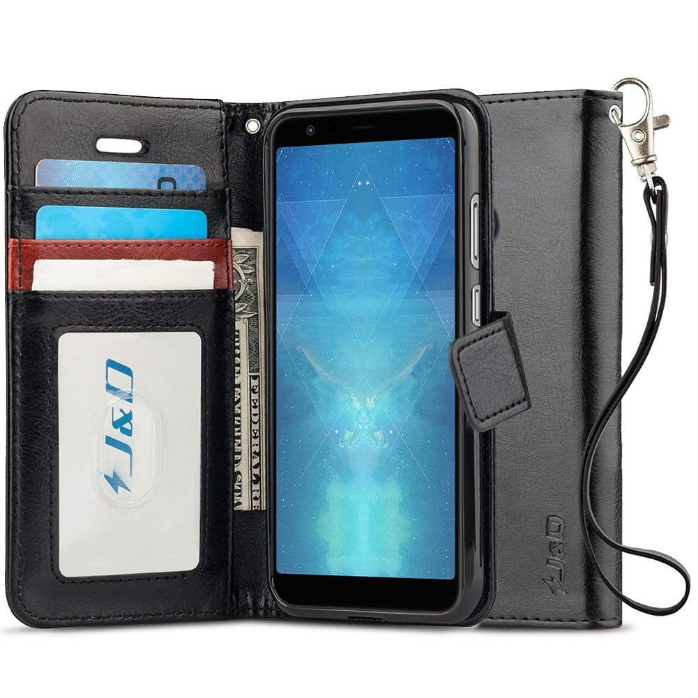 ZenFone Max Plus (M1) Case, J&D [RFID Blocking Wallet] [Slim Fit] Heavy Duty Protective Shock Resistant Flip Cover Wallet Case for ASUS ZenFone Max Plus (M1) - Black