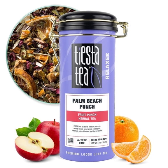 Tiesta Tea - Palm Beach Punch, Relaxer Loose Leaf Herbal Tea, Caffeine Free, GMO-Free, Make Hot or Iced Tea & Brews Up to 50 Cups - 4 Ounce Refillable Tin