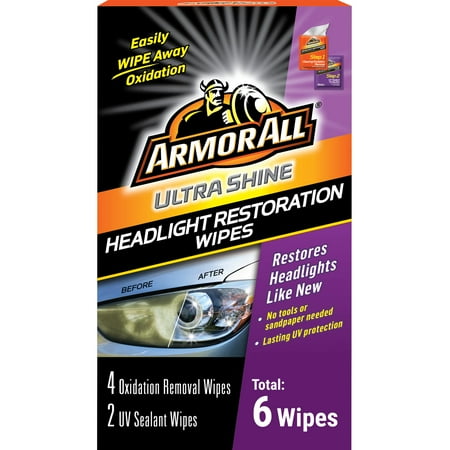 Armor All Ultra Shine Headlight Restoration Wipes, Automotive Headlight Restorer, 6 Count