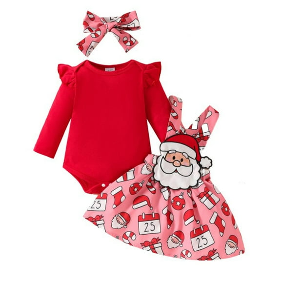 Ymyiu Newborn Outfits Baby Girl Baby Girl 3pc Knit Christmas Long Sleeve Romper, Skirt and Headband Set (Red,12M)
