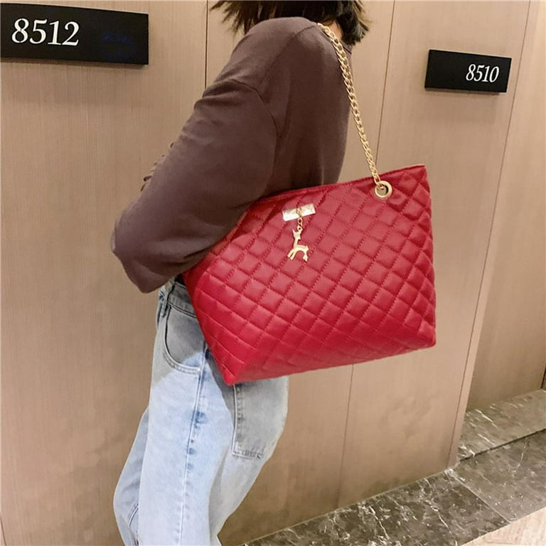 BIOSA Fashion Leather Shoulder Bag Women Large Top-Handle Handbag Female  Shopping Tote (Red)