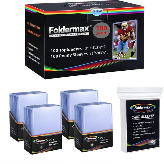 200 Card Sleeves Top Loaders for Cards, Toploaders Premium Baseball Card Sleeve Hard Plastic, 3" x 4" Trading Cards Holder, Sports Protectors(100 Toploaders   100 Penny Sleeves)