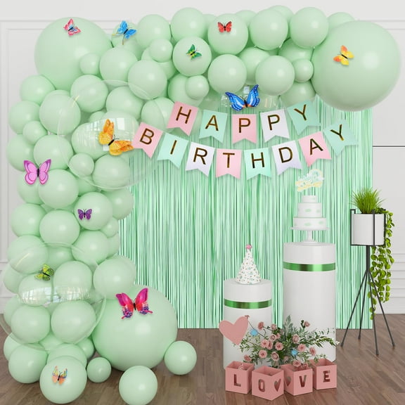 Mint Green Balloons, 85 Pcs Pastel Green Balloon Garland Arch Kit, Light Green Balloons Clear Balloons for Birthday Baby Shower Graduation Wedding Decorations