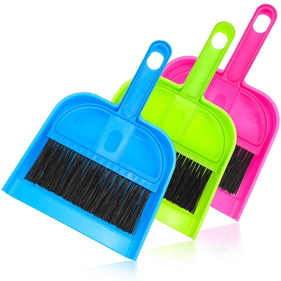 FOMIYES Mini Broom and Dustpan Cleaning Use Assorted Color Plastic Suitable for Desk and Pet Cage 3 Sets