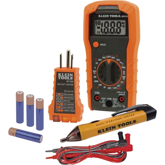 Klein Tools 69149P Electrical Test Kit with Digital Multimeter, Non-Contact Voltage Tester and Electrical Outlet Tester, Leads and Batteries