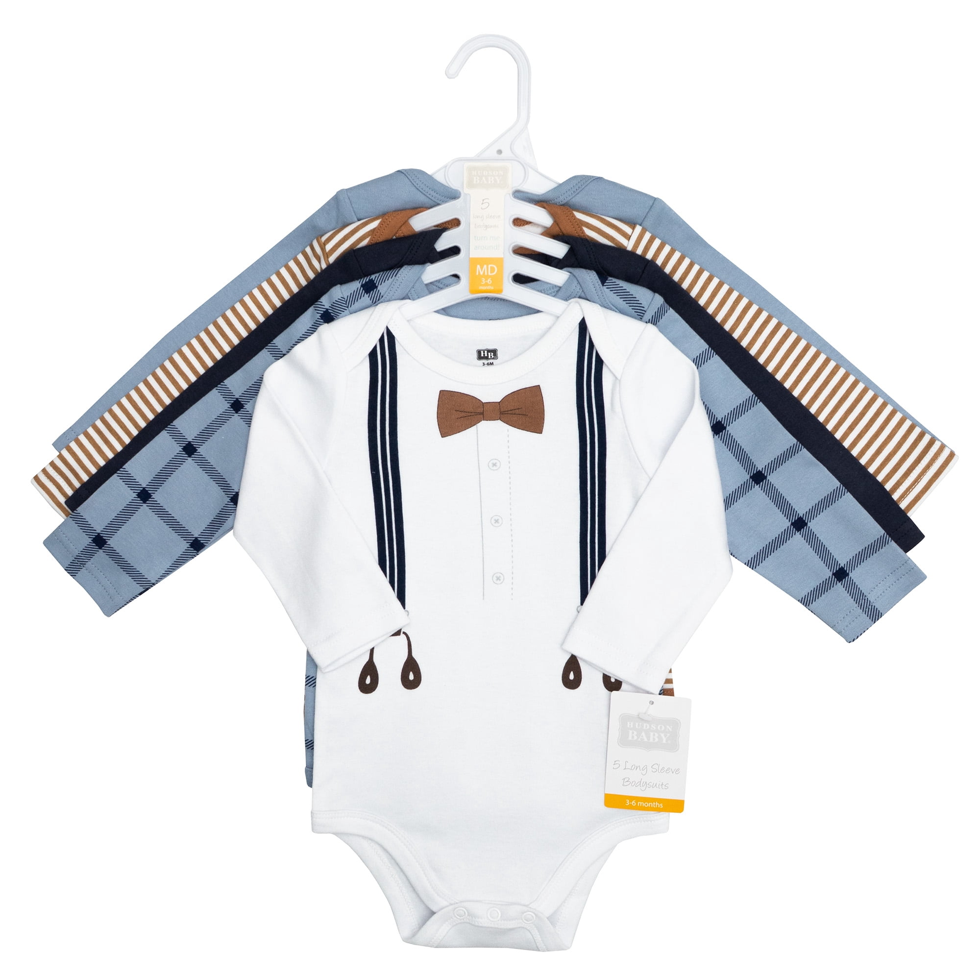 Hudson Baby Infant Boys Cotton Long-Sleeve Bodysuits 5-Pack, Handsome Like Daddy, 0-3 Months