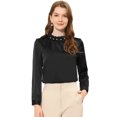 thumbnail image 1 of INSPIRE CHIC Blusa De Satén De Manga Larga Con Escote Plisado Elegante Para Mujer Negro XS, 1 of 4