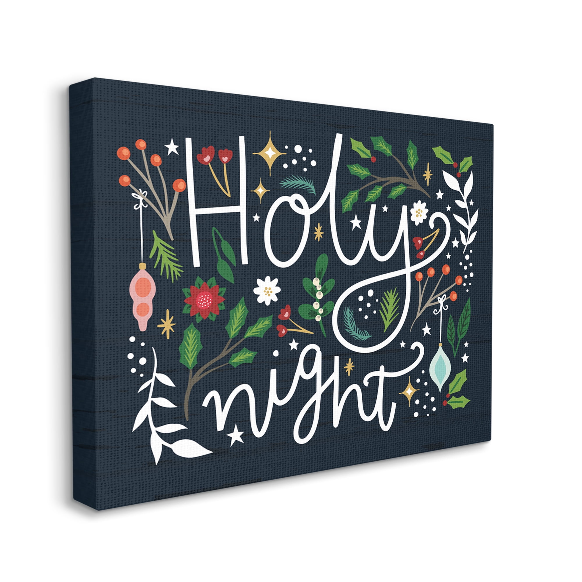Stupell Industries Holy Night Modern Calligraphy Holiday Winter Botanicals Graphic Art Gallery Wrapped Canvas Print Wall Art, Design by Louise Allen