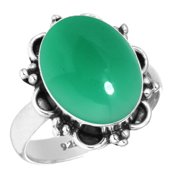 925 Silver Ring For Women - Teens Natural Green Onyx Stone Silver Ring Size 6.5 May Birthstone Fashion Silver Ring Size 6.5 Gift For Wife On Christmas 925 Silver Jewelry With Gemstone