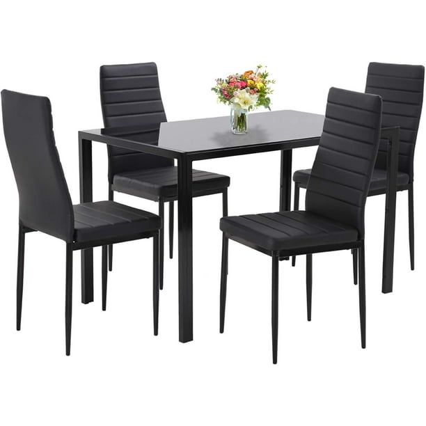 DreamBuck, 5 Pieces Dining Table Set for 4, Kitchen Room Tempered Glass