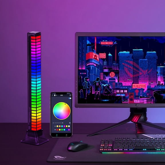 RGB Voice Activated Sound Control Light Bar,Music Sync LED Ambient Lighting with 16 Million Colors & App Control,Mood Lighting for Gaming Room,Bedroom,Car