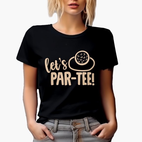Let's Par-tee, Pun for Party with a Ball, Golf Player, Golfing or Golfer Themed Merch Gift, Black T-Shirt, Small