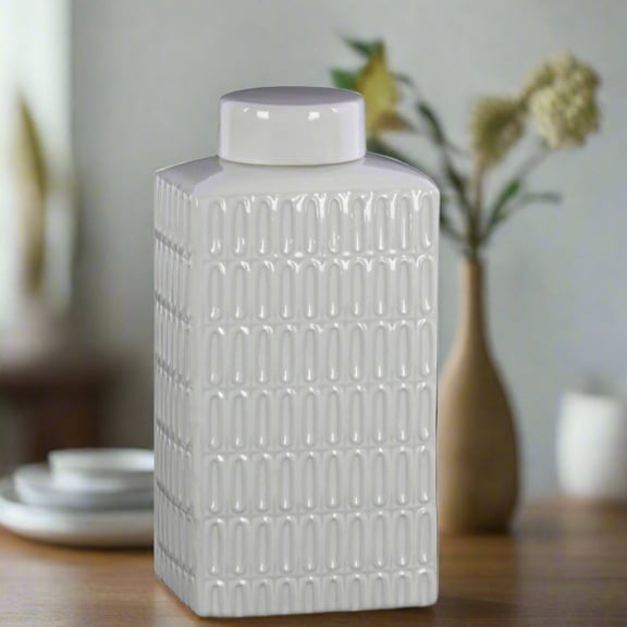 Novien Embossed White Temple Jars
