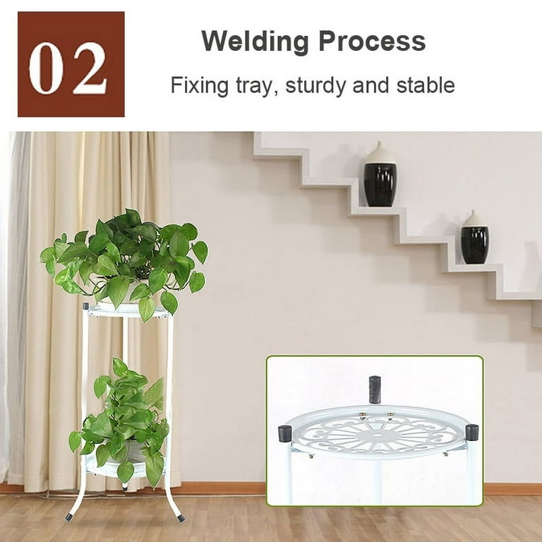 2-Tier Elegant Metal Plant Stand Shelf Flower Pot Rack Holder Indoor Outdoor Black White 2-Tier Elegant Metal Plant Stand Shelf Flower Pot Rack Holder Indoor Outdoor Black White