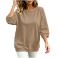 thumbnail image 2 of Otntypg Fall 3/4 Sleeve Crewneck Sweatshirts for Women Trendy Basic Solid Color Athletic Workout Tees Shirt Loose Oversized Casual Pullover Tops, 2 of 7