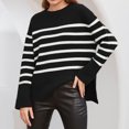 thumbnail image 3 of Women's Casual Striped Loose Round Neck Pullover Sweater for Fall Winter Striped Patterns,Black,XL, 3 of 6